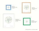 Framing reference guide with different frame options for prints.
